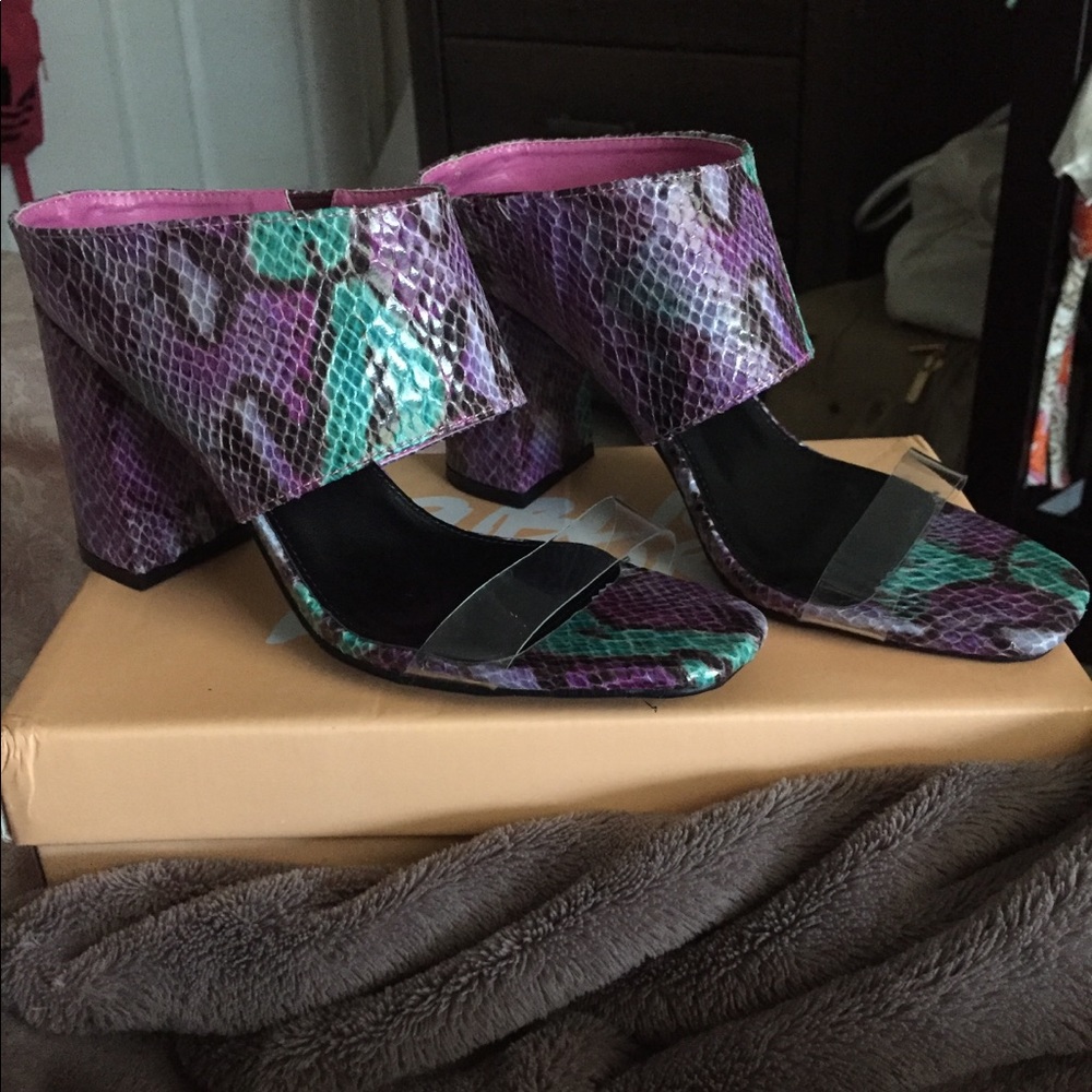 Purple snake skin heels
